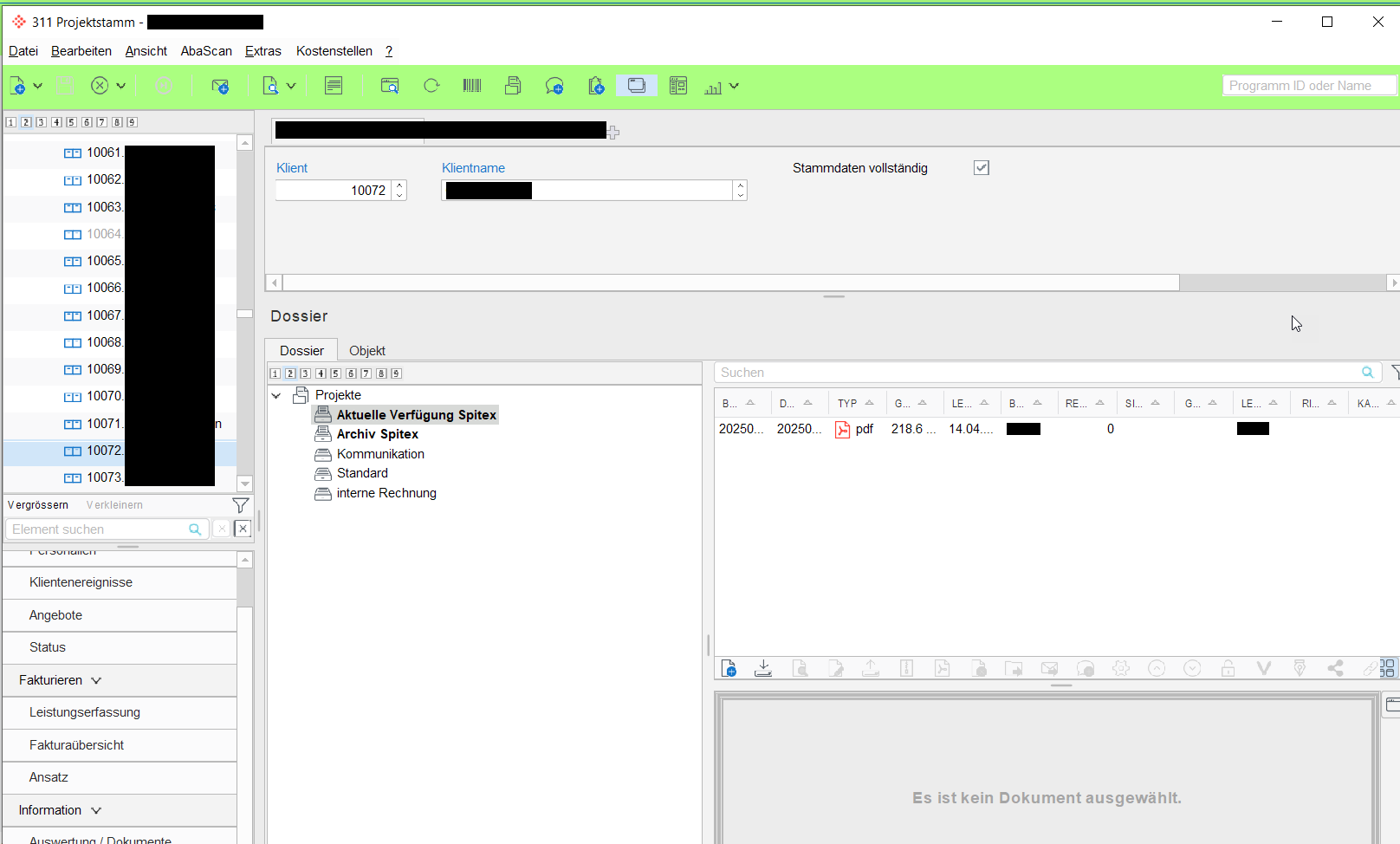 Klientenstamm Dossier