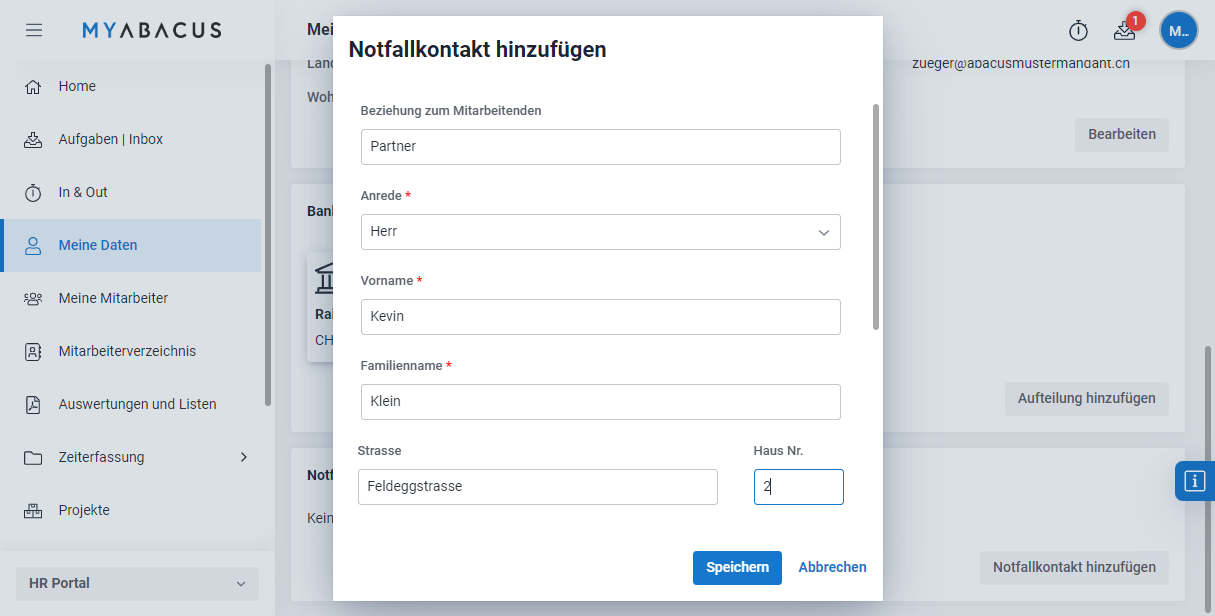 HR-Portal Notfallkontakt