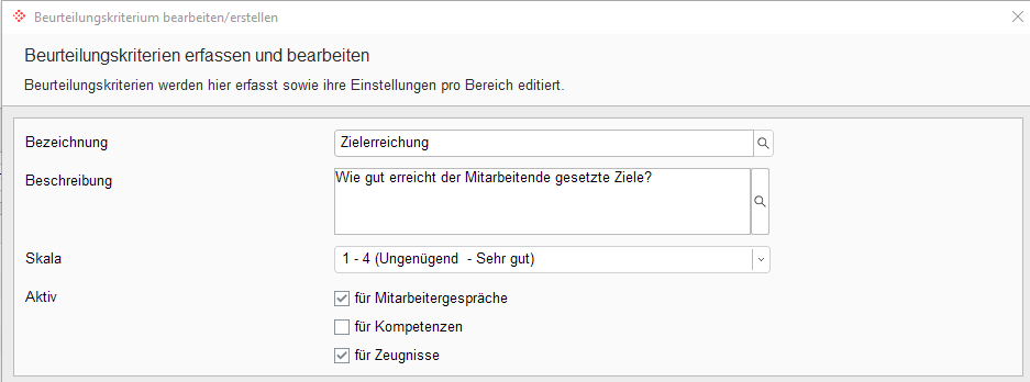 Beurteilungskriterien bearbeiten erstellen Beurteilungskriterien verwalten