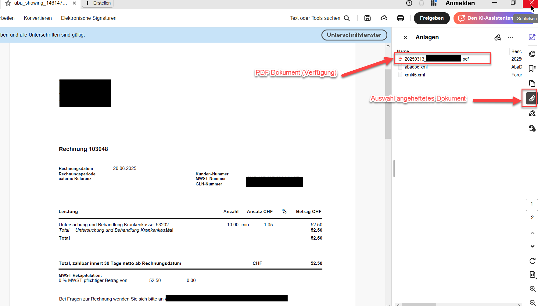 PDF Rechnung mit angehefteter Verfügung